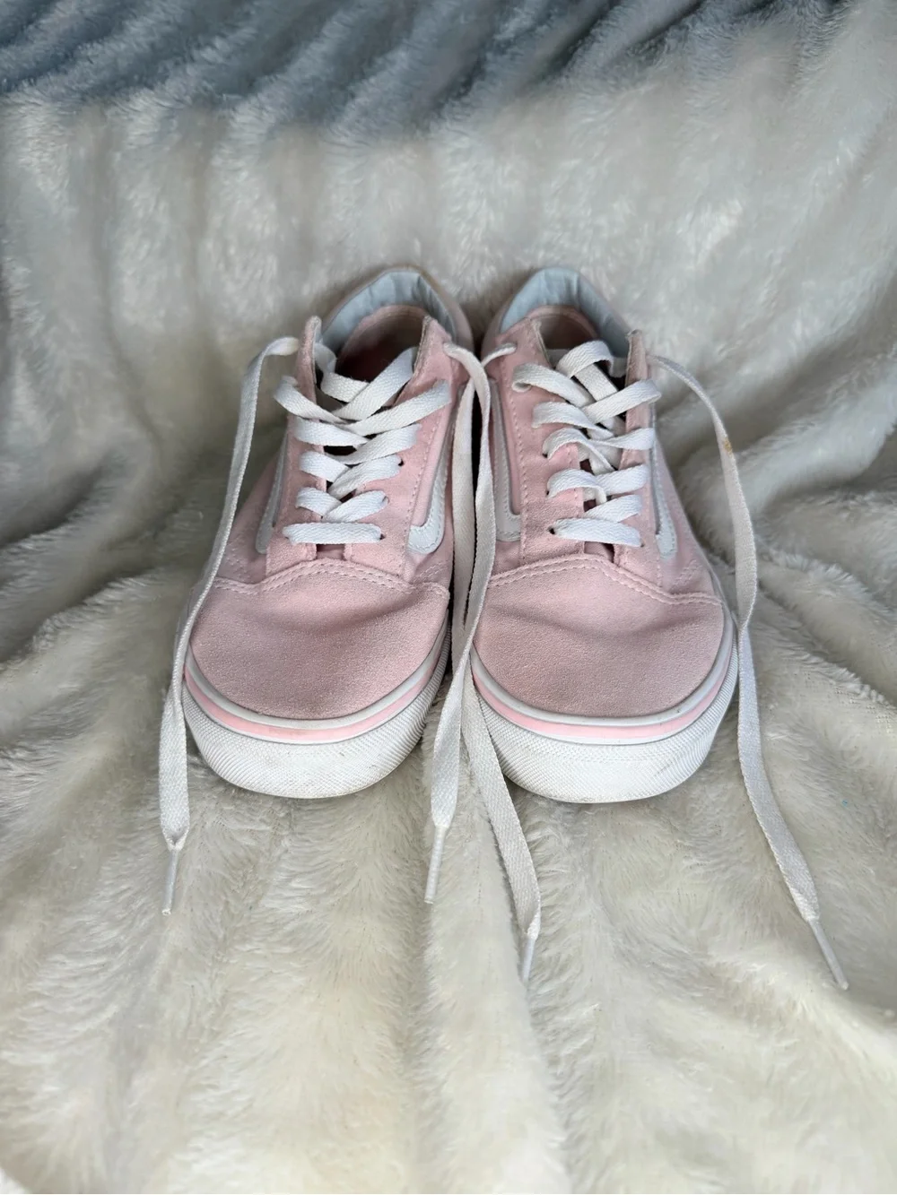 Vans Pink and White Low-Top Sneakers kids 6 or Women 7.5